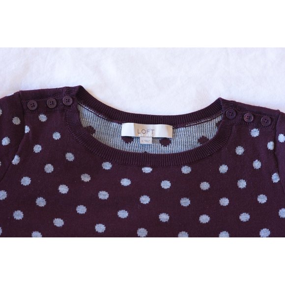 LOFT Maroon Polka-Dot Crew Neck Wool Sweater, S - Picture 3 of 6